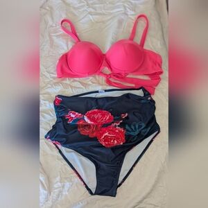 Floral Pink and Blue Women's Swimwear Set